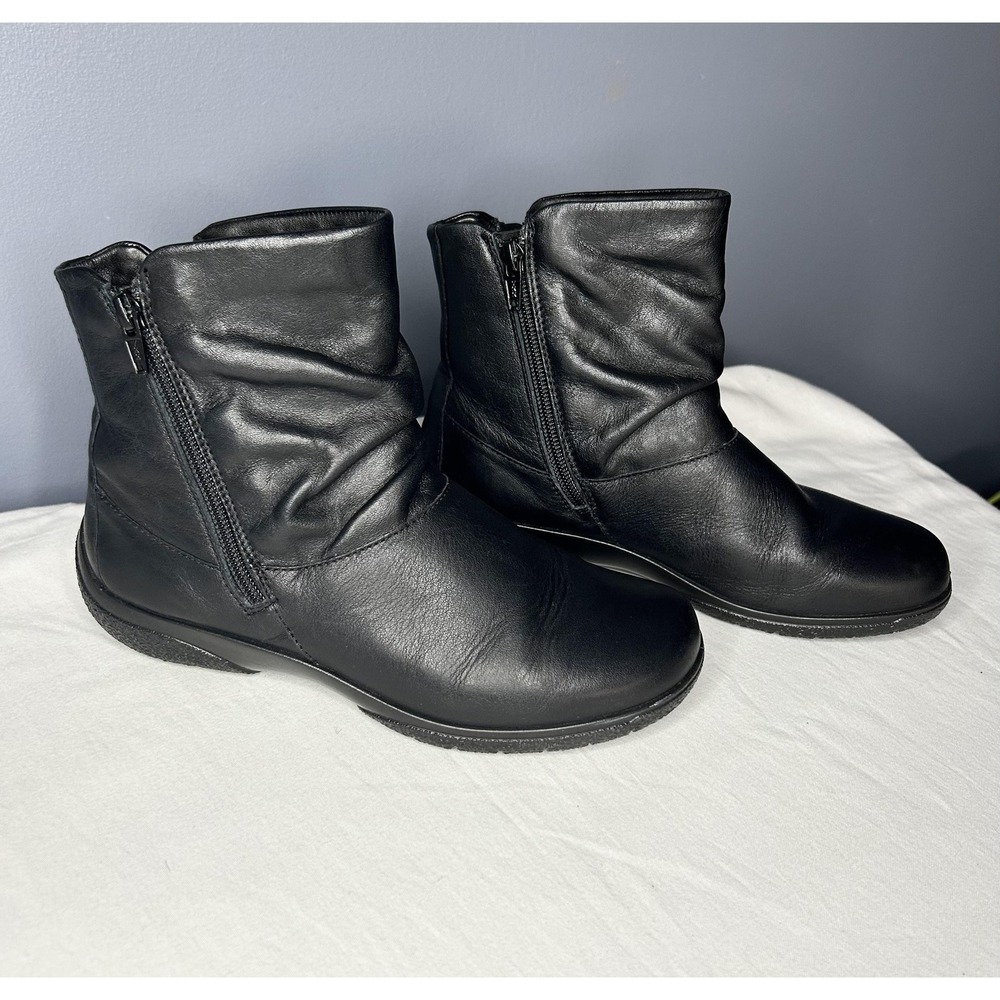 Hotter Boots Womens Size 6.5 Black Whisper Ankle Bootie Leather Zip Flat Comfort - Picture 14 of 16